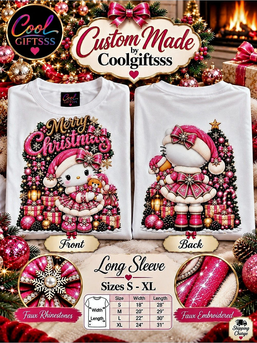 Hello Kitty Christmas Shirt | Pink Holiday Tee | Custom Coolgiftsss. S M L XL ne